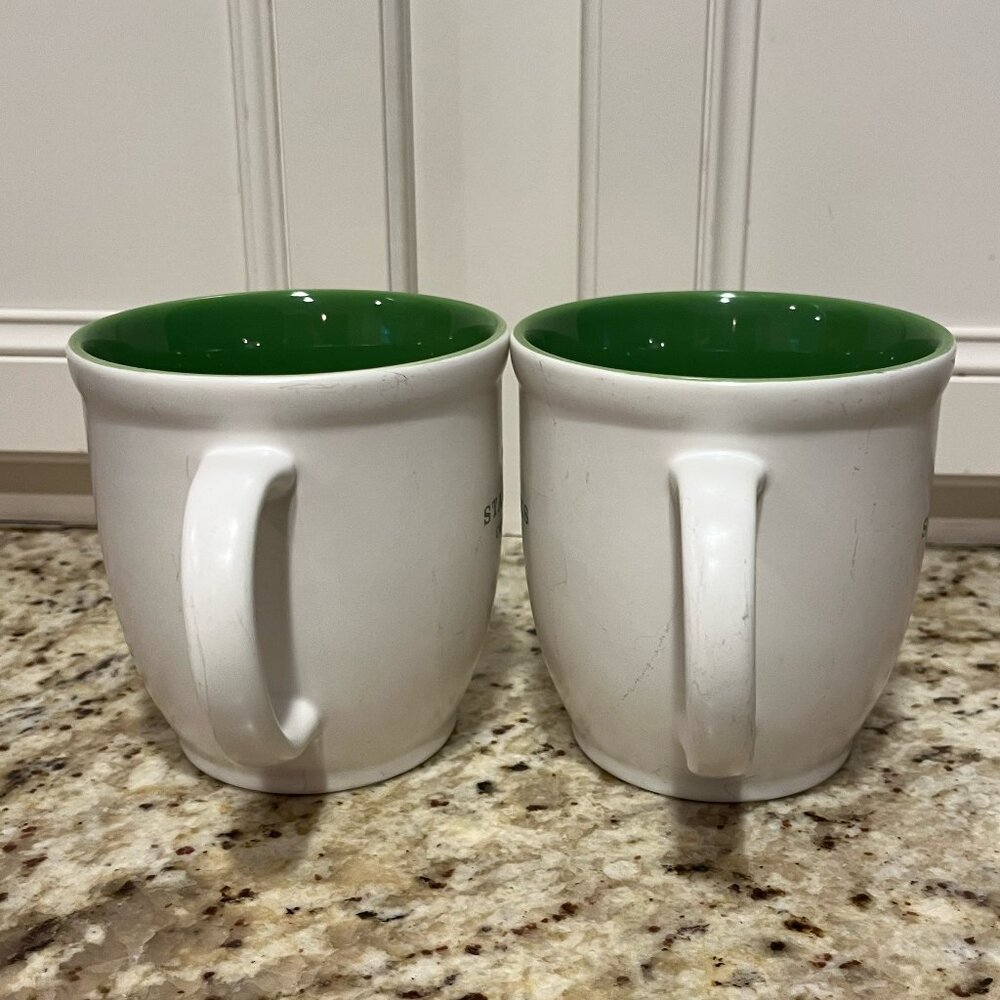 Starbucks Set of Two White with Green Mugs - Picture 2 of 5